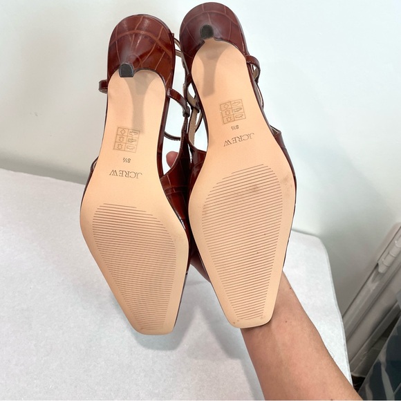 J.Crew Leona Ankle Strap Croc Embossed Leather Heels - Picture 10 of 11